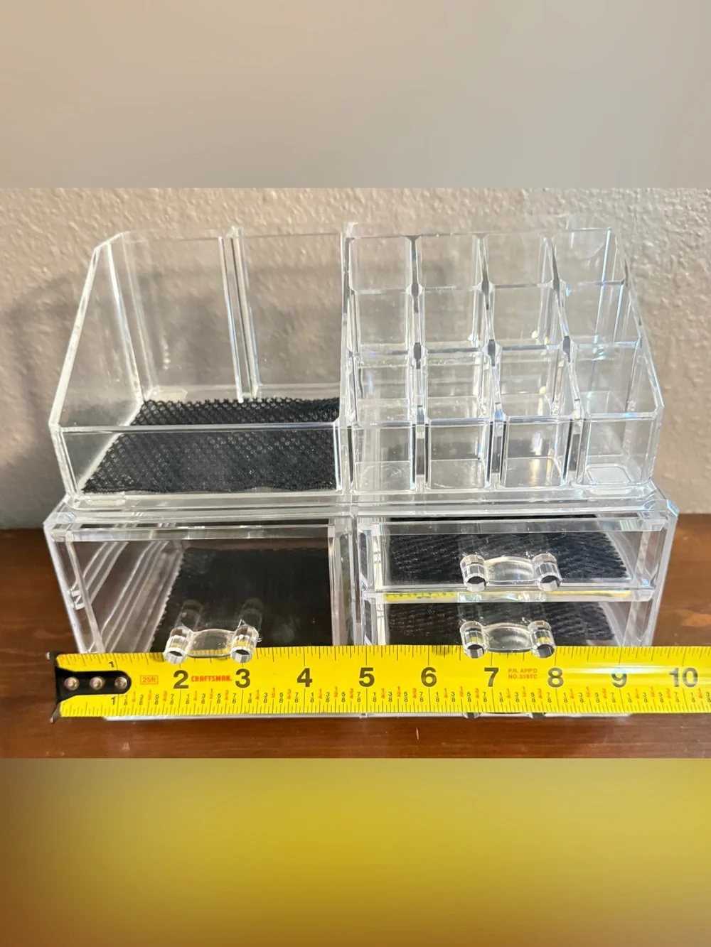 Makeup or Jewelry Organizer Clear Acrylic 4 Lined Drawers 9.5” x 5” x 7”
